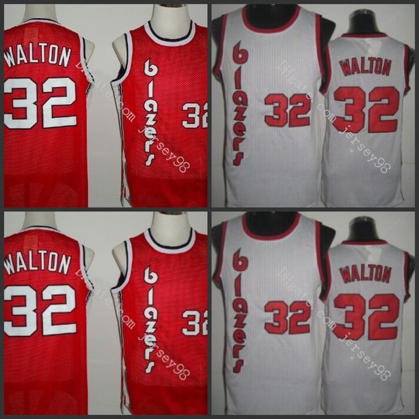 

portland trail blazers men 32 walton white retro basketball jersey, Black