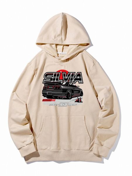 

romwe guys letter car graphic kangaroo pocket hoodie z6z4#, Black