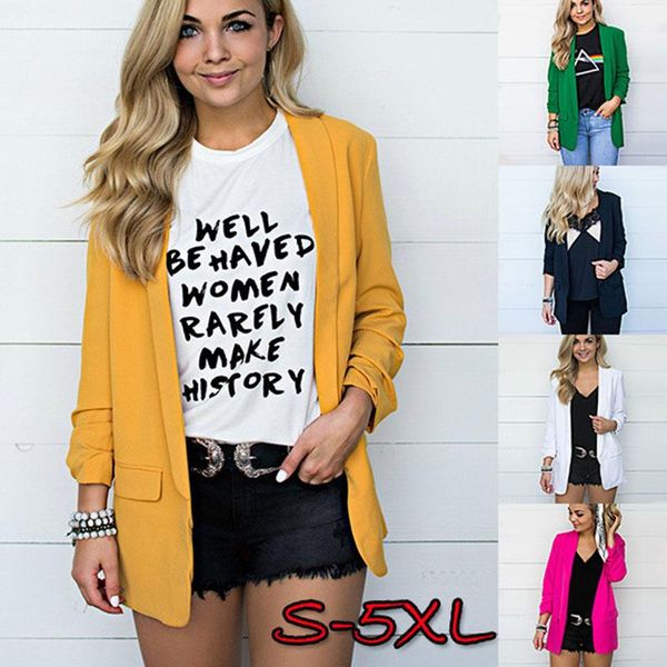

women's slim long sleeve work office blazer no-buckle open front lightweight jacket suits & blazers, White;black