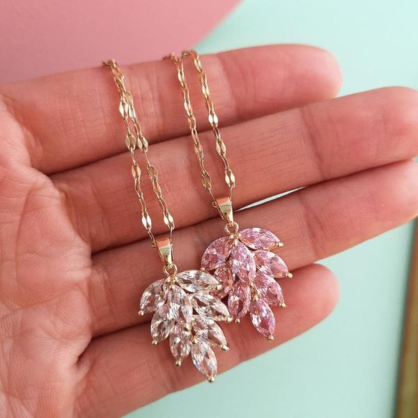 

pendant necklaces luxury gold chain necklace pink clear zircon crystal women big leaf statement party jewelry birthday present, Silver