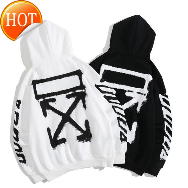 

winter new 20ss autumn and off men's women's lovers line cross printing hooded velvet sweater coat, Black