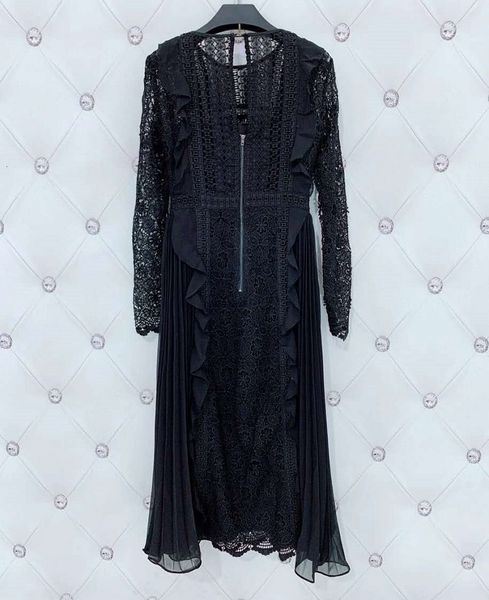 

capris formal party elegant es 2021 autumn style women crochet lace embroidery ruffle patchwork long sleeve black pleated, Black;gray