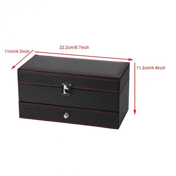 

watch boxes & cases fashion 4 grids double layers box case carbon fiber rings earrings display storage holder organizer jewelry gift, Black;blue