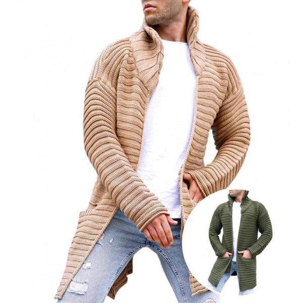 

men's sweaters knitted jacket thickened skin-friendly mid length lapel ribbed men cardigan sweater knitwear coat for home, White;black