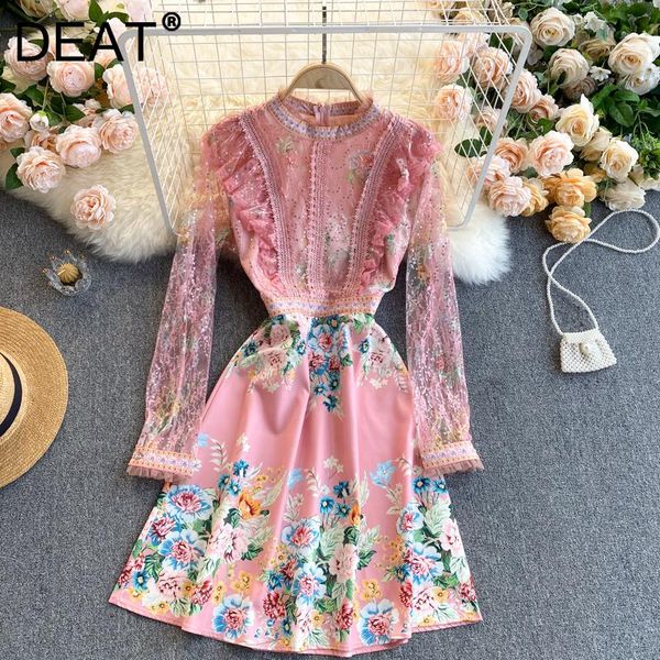 

casual dresses deat 2021 women fashion temperament spring autumn arrivals print stand collar long sleeve ruffles lace dress mz475, Black;gray