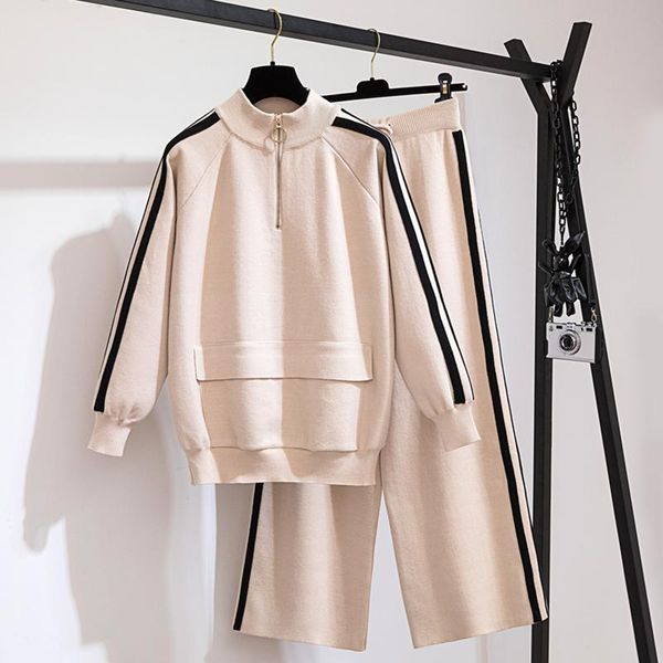 

women's tracksuits 2 piece set women 2021 casual winter warm cashmere two-piece pocket zipper sweater and pants female, Gray