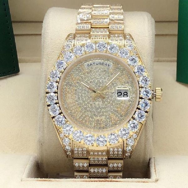 

wristwatches 2021 models 42mm gold full diamond calendar waterproof luminous stainless man clock automatic mechanical watches, Slivery;brown