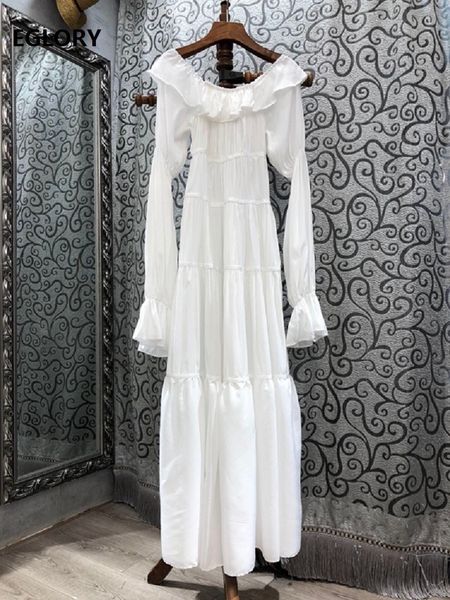 

dresses white long spring summer casual woman slash neck ruffle deco long sleeve maxi bohemian beach, Black;gray