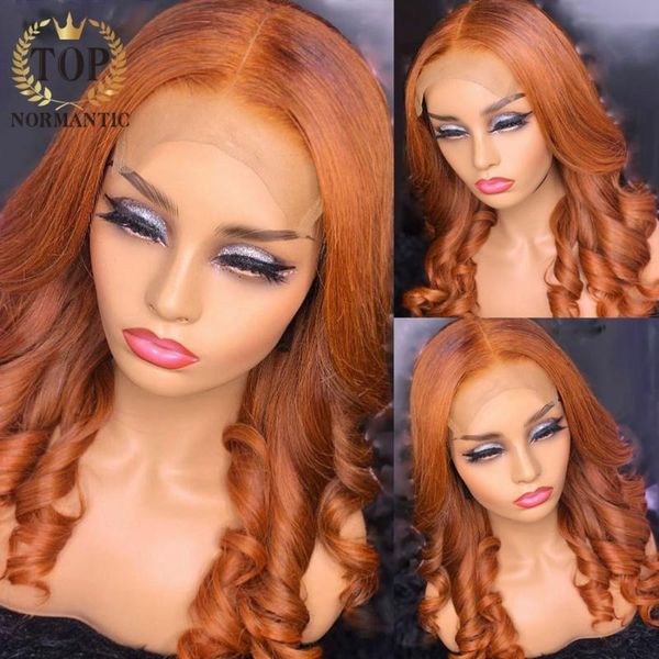

ormantic ginger orange wig human hair 13x6 lace front wigs colored wavy remy pre plucked, Black;brown