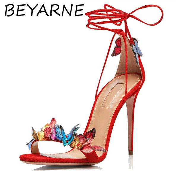 

dress shoes beyarnethin heel sandals ladies sheepskin ankle strap butterfly round toe outdoor women's summer high heels, Black