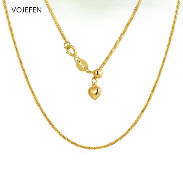 

chains vojefen au750 18k real gold rope choker necklace jewellry simple style 1.4mm chain fine jewelry for men gift, Silver