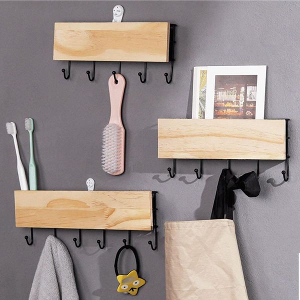 

hooks & rails 1pc modern wall wooden rack home decor key holder coat hanging storage