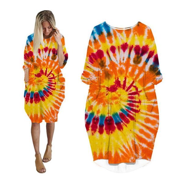 

casual dresses midi dress shirt woman tie dye 3d printing fashion harajuku long sleeve loose womens plus size vintage clothes, Black;gray