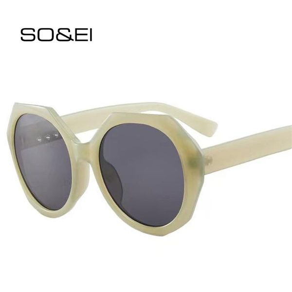 

so&ei fashion oversized polygon round sunglasses woman vintage jelly eyewear shades uv400 trending sun glasses men, White;black