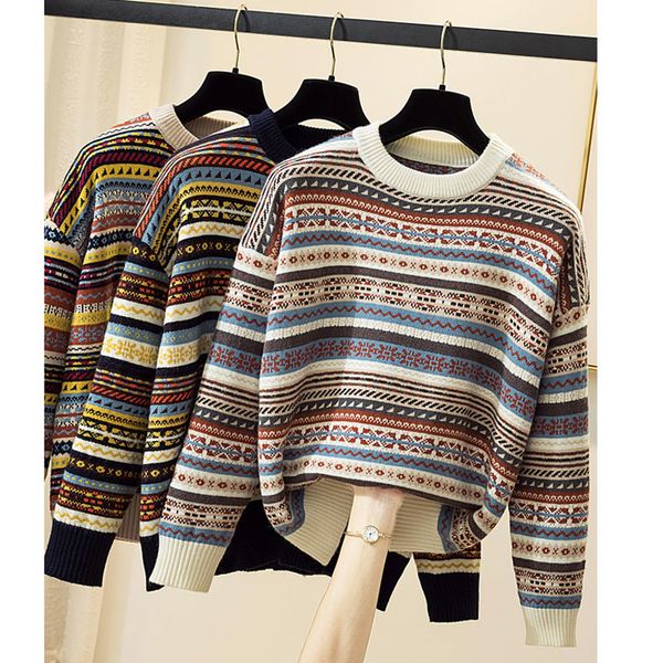 

women's sweaters female striped sweater, baggy sweater with a turtleneck internal for autumn and winter gx297 spyn, White;black