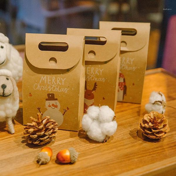 

10pcs/pack vintage kraft paper cartoon christmas gift box candy apple tote bag1