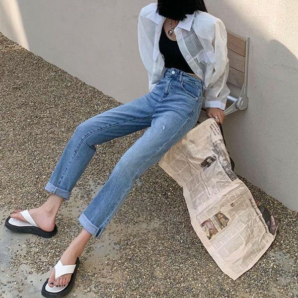 

women's jeans 2021 spring summer women fashion classic high waist embroidery design straight pants versatile casual, Blue