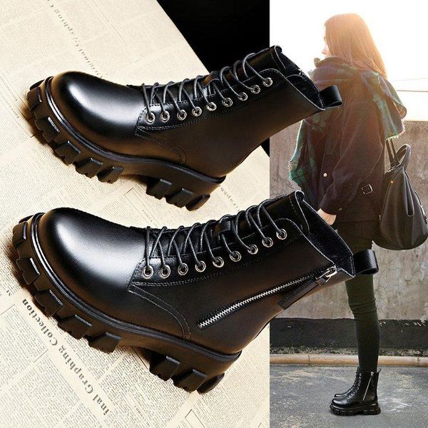 

boots botas women motorcycle ankle wedges female lace up platforms spring black leather oxford shoes woman 2021 mujer