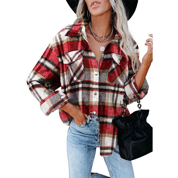 

women's wool & blends 2021 autumn winter women plaid long sleeve pocket jacket single-breasted coat outerwear, Black
