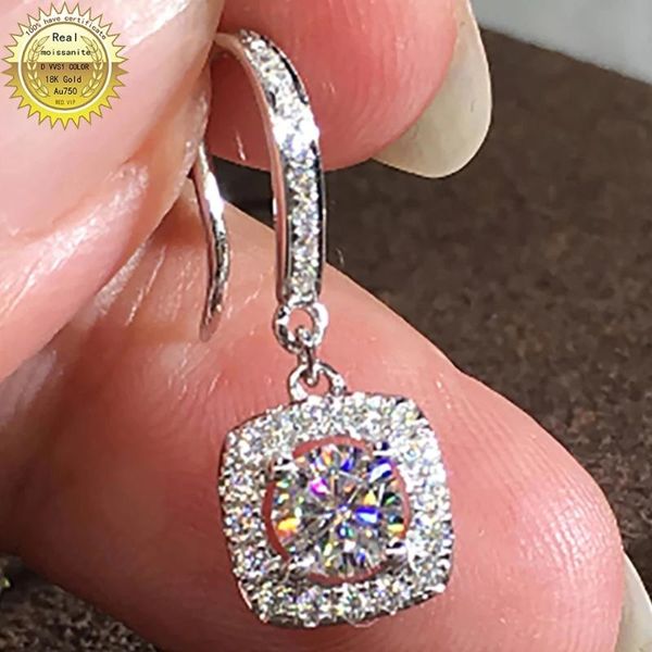 

dangle & chandelier 14k gold au585 pair of earrings 1ct 2ct 4ct 6ct d vvs moissanite round cut party gifts wedding, Silver