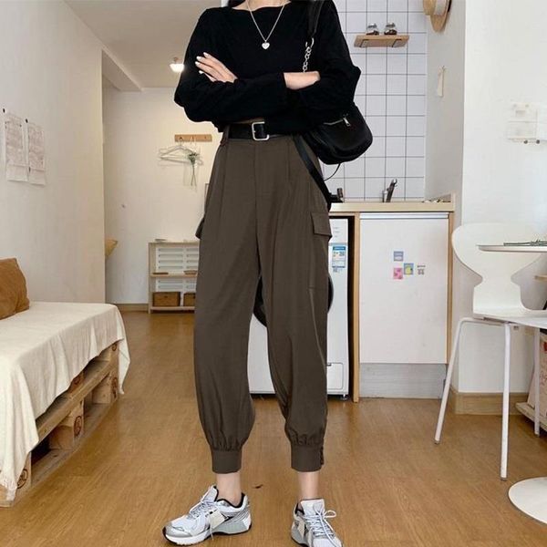 

women's pants & capris 2021 women cargo casual streetwear harajuku hip hop harem jogger sweatpants high waist loose female trousers, Black;white