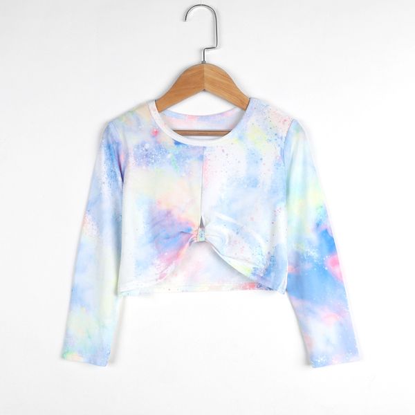 

teen clothing girls tie dye pink long sleeve t-shirt fashion children clothes kids short new style gradient color 2021, White;black