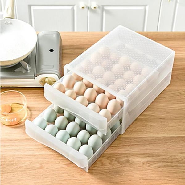 

storage bottles & jars 60 lattice egg box household refrigerator kitchen double layer holder care-drawer-type boxes organizer