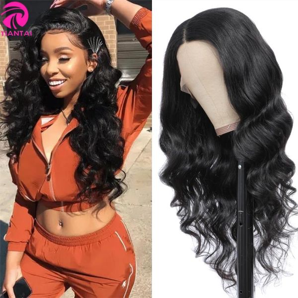 

lace wigs tiantai body wave wig closure human hair brazilian for woman transparent, Black;brown