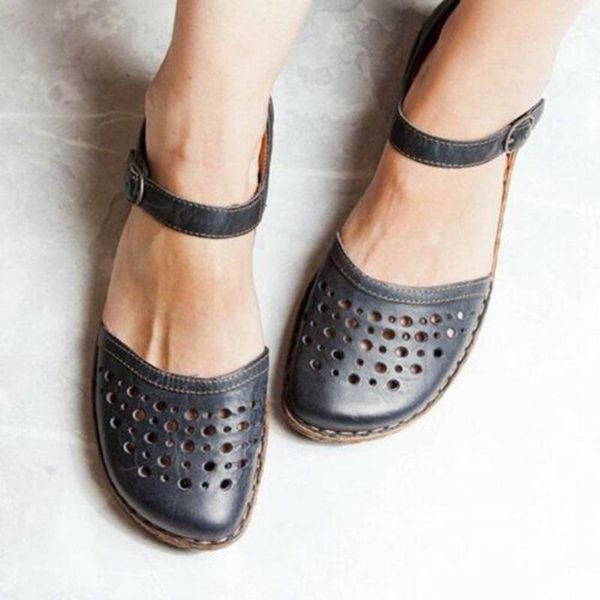 

women round toe hollow-out sandals hook loop mary jane flat for summer jl, Black