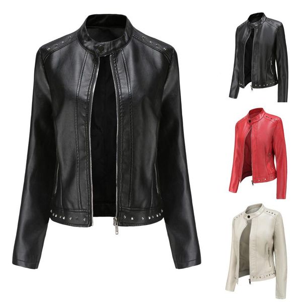 

women's jackets women zipper leather jacket fashion solid short long-sleeved biker basic motorcycle autumn female coat outwear #40, Black;brown