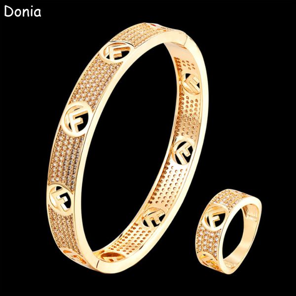 

donia jewelry luxury bangle european and american fashion letters copper micro-inlaid zircon bracelet ring set ladies designer gift, Black