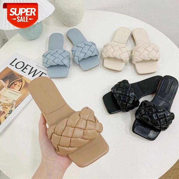 

Chic Women Slippers 2021 Hot Women Weave Slippers Flat Shoes Fashion Leisure Shoes Blue Beach Shoe Charm Office #m93u, Black