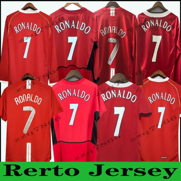 Homem 03 04 05 06 07 08 United Ronaldo Manga Longa Retro UCL Final Match Home Manchester Jersey Utd Beckham Cantona Keane Scholes Giggs Classic Short Sleeves Unifom