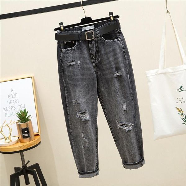 

women's jeans vintage women fashion clothes elastic boyfriend female loose denim pants ripped mom distressed feminino korean streetwear, Blue