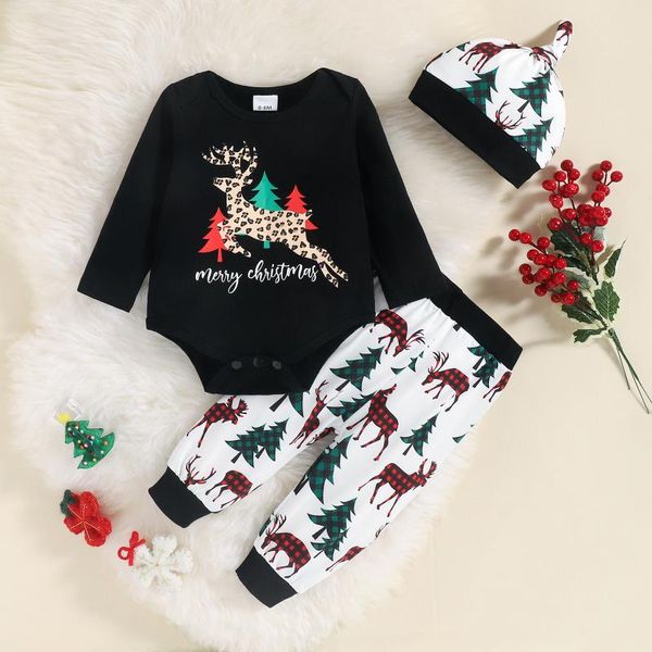 

clothing sets my first christmas toddler baby kids girls boys print romper pants trousers hat set outfits roupa infantil menina, White