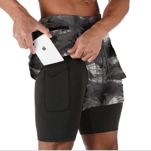 

men's shorts 2021 camo running men 2 in 1 double-deck quick dry gym sport fitness jogging workout sports short pants, White;black