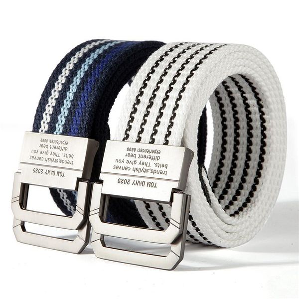 

belts double ring metal buckle multicolor young student men's canvas belt, Black;brown
