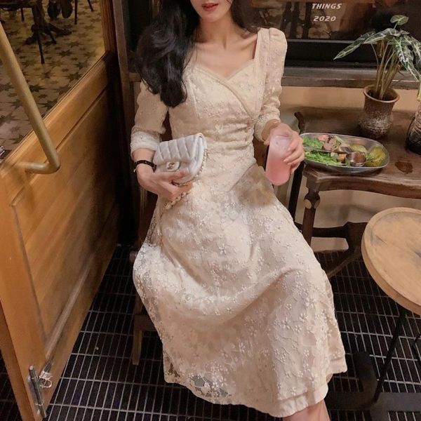 

casual dresses fairy vintage dress women evening party elegant midi female embroidery floral designer one-piece drees korean 2021 spring, Black;gray