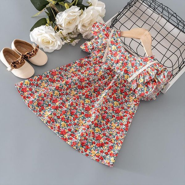 

cute kids for girls flower girl dresses flying sleeve princess elegant fashion korean toddler children costume, Red;yellow