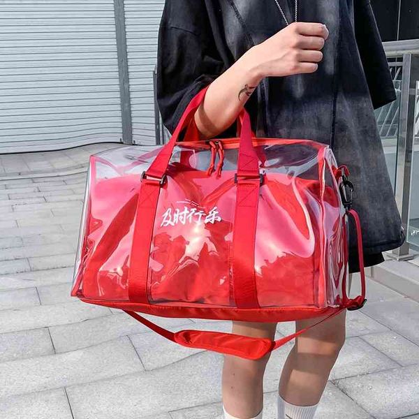 

fashion sports pvc transparent waterproof yoga swimming bag portable travel large capacity outdoor shoulder, Blue;pink