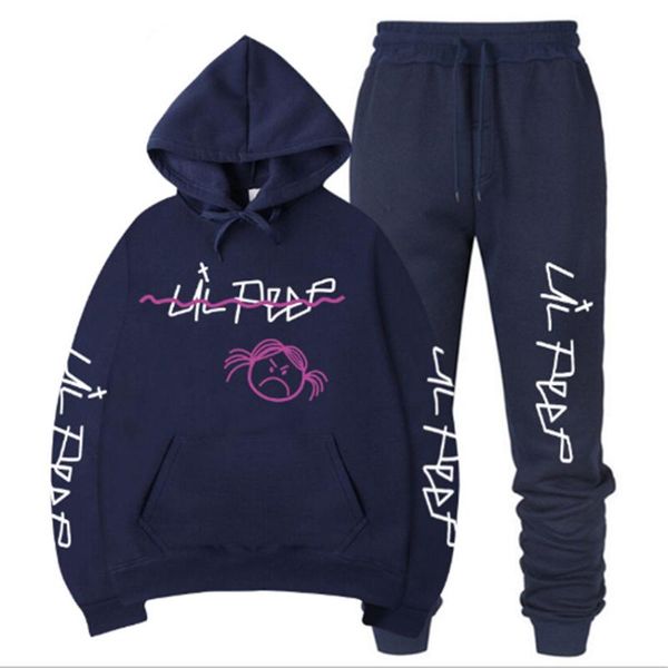 

men's tracksuits 2021 rip lil peep hoodie sweatshirt sets men/women winter fleece sweatshirts+sweatpants suits hip hop pullover, Gray
