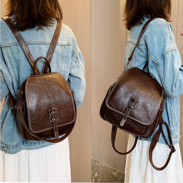 

vintage women backpacks pu leather girl school bags travel bag rucksack multifunctional backpack female shoulder bag black l003