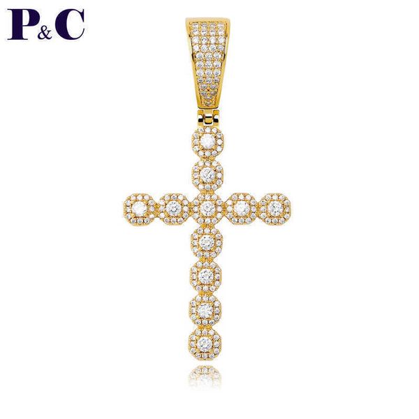 

miami cross cuban necktie necklace and pendant with 4mm tennis chain or aaa cubic zircon men's hip-hop rock jewelry q0809, Silver