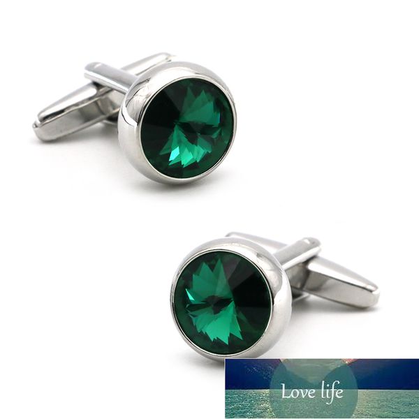 

men's luxury crystal cufflinks green color stone wedding cuff links factory price expert design quality latest style original status, Black;gray