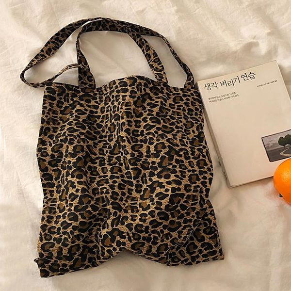 

evening bags korean ulzzang canvas bag women vintage shopper leopard hip hop shoulder fashion casual fun messenger