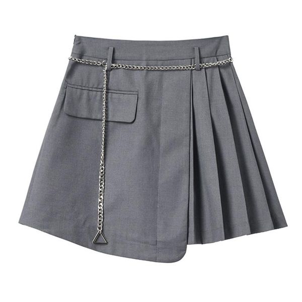 

skirts summer fashion patchwork pleated mini skirt woman chic chain designed mujer short faldas 2021 high waisted jupe feminino, Black