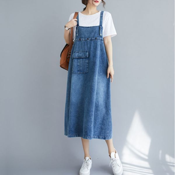 

women denim large female retro casual korean suspend long sleeveless fashion k738 summer dress q3r7, Black;gray