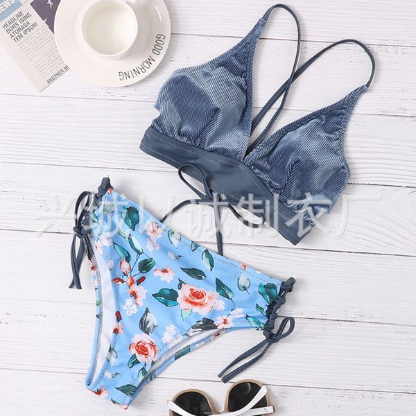 

high 2021 russian split sea blue swimsuit woman bikini, Black;white