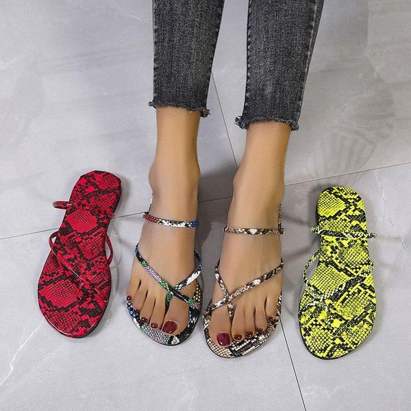 

slippers snake print sandals and women's large size flat beach shoes ng, Black