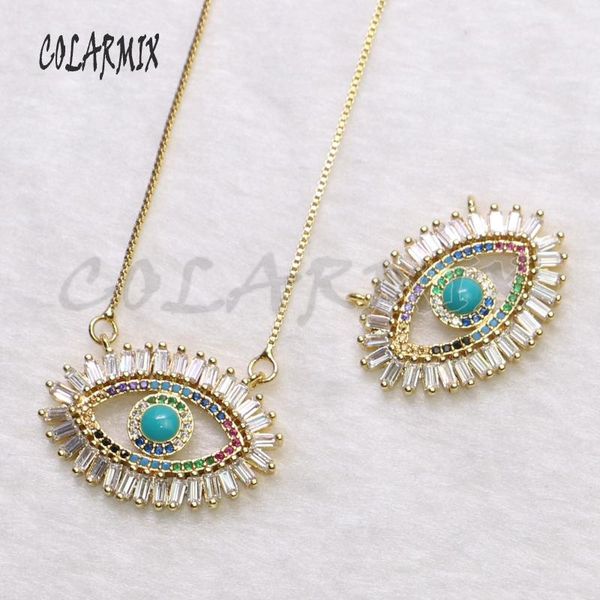 

pendant necklaces 8 pieces rainbow color zircon eye necklace fashion jewelry gift for lady blue eyes shape wholesale, Silver
